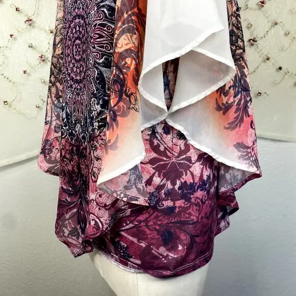 y2K Rhinestone Pink Mandala Butterfly Whimsigoth Fairycore Coquette Blouse Sz S - Picture 12 of 15